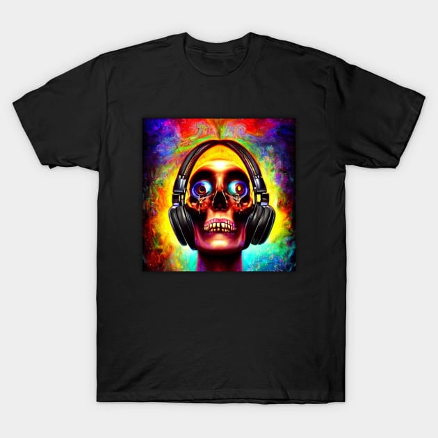 Halloween Skull Listening To Music T-Shirt by Skull Listening To Music